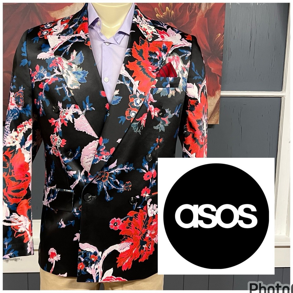 Asos Double Breasted Blazer Mens 38S Short Classic Fit Polyester Blend‎ Stretch